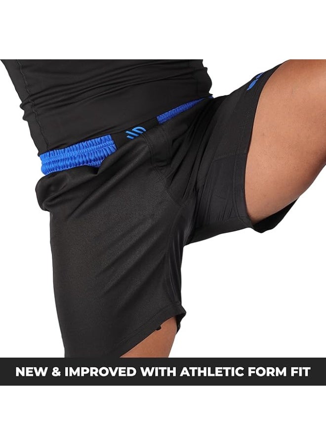 Sanabul BJJ & MMA Fight Shorts for Men | 4-Way Stretch, Reinforced Stitching, No-Gi Grappling & Kickboxing Training Shorts | Black/Blue - Image 3