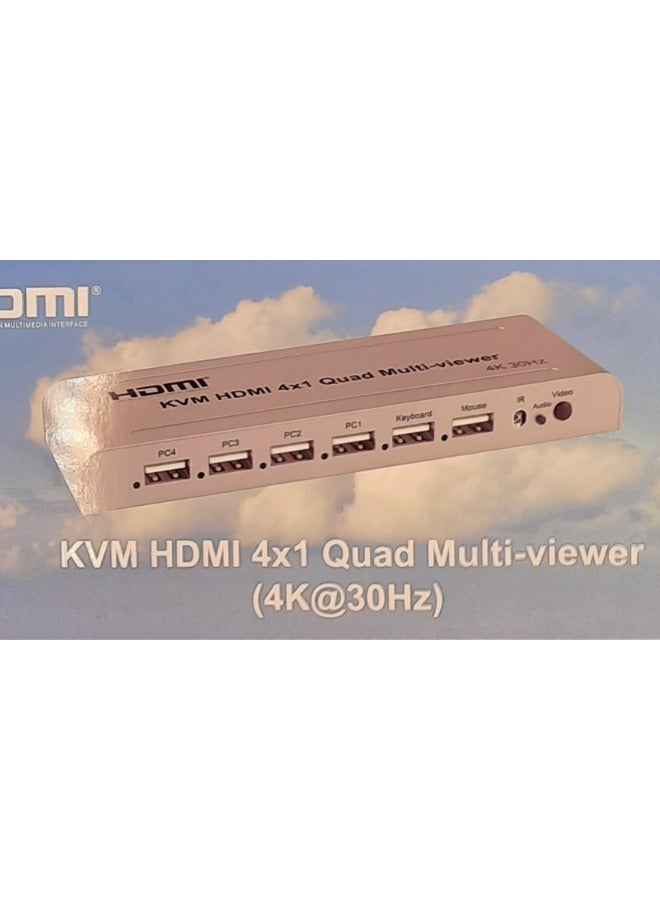 منفذ HDMI رباعي KVM متعدد المشاهدات، 4 منافذ HDMI، مخرج واحد | دقة 4K بتردد 30 هرتز | جهاز تحكم عن بُعد بالأشعة تحت الحمراء وزر تحكم | جاهز للتوصيل والتشغيل - Image 1