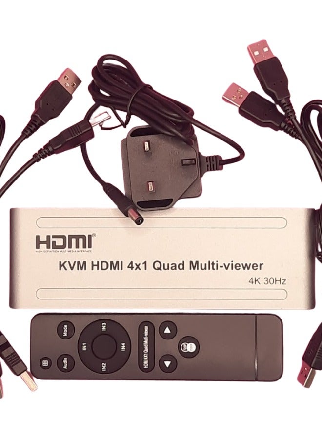 منفذ HDMI رباعي KVM متعدد المشاهدات، 4 منافذ HDMI، مخرج واحد | دقة 4K بتردد 30 هرتز | جهاز تحكم عن بُعد بالأشعة تحت الحمراء وزر تحكم | جاهز للتوصيل والتشغيل - Image 3