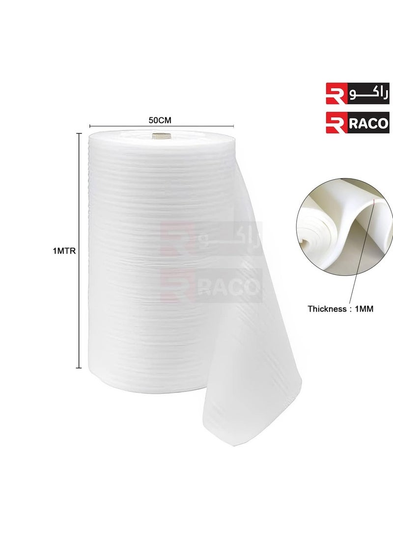 RACO - RACO Cushioning PU Foam Sheet Roll White PU Wrapping for Packing Moving and Floor Protection (1MM X 1M X 50M) - Image 1