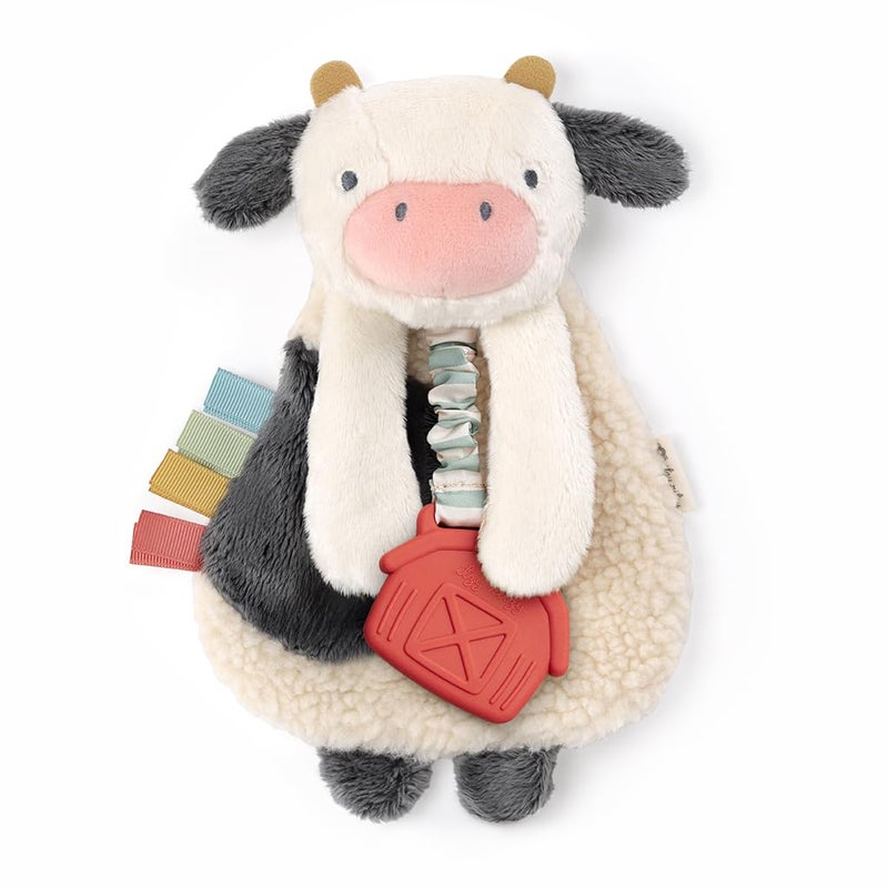 Itzy Ritzy - Itzy Lovey Including Teether - Baby Lovey with Teether, Textured Ribbons & Dangle Arms - Features Crinkle Sound, Sherpa Fabric and Minky Plush (Cow) - Image 1