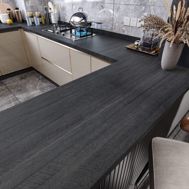 WESTICK Black Wood Countertop Contact Paper Peel and Stick Wallpaper Waterproof Self Adhesive Faux Wood Grain Contact Paper for Countertops Kitchen Cabinets Wall Furniture Wooden Vinyl Wrap 15.8"x393" - Image 1
