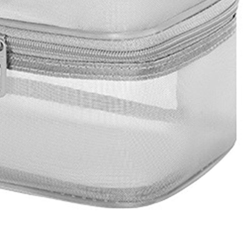 حقيبة مستحضرات تجميل شبكية مزدوجة الطبقة، منظم مكياج بسعة كبيرة من PVC - حافظة تخزين رمادية لامعة ومتينة للسفر والجيم والمكتب والتخييم - Image 4
