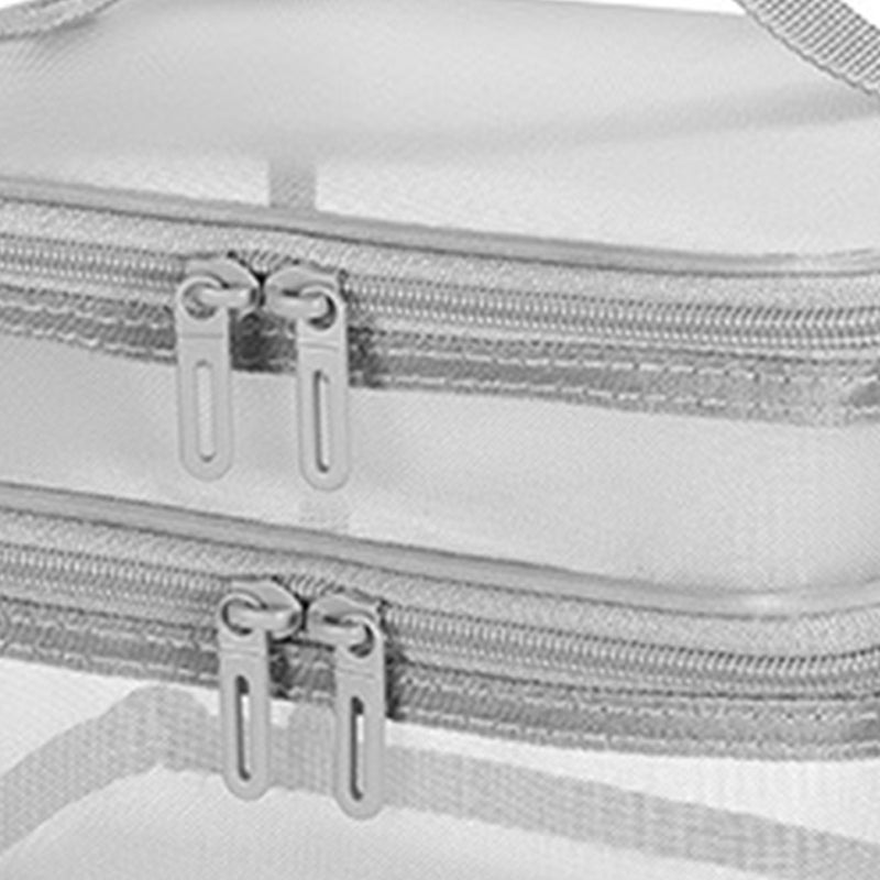 حقيبة مستحضرات تجميل شبكية مزدوجة الطبقة، منظم مكياج بسعة كبيرة من PVC - حافظة تخزين رمادية لامعة ومتينة للسفر والجيم والمكتب والتخييم - Image 5