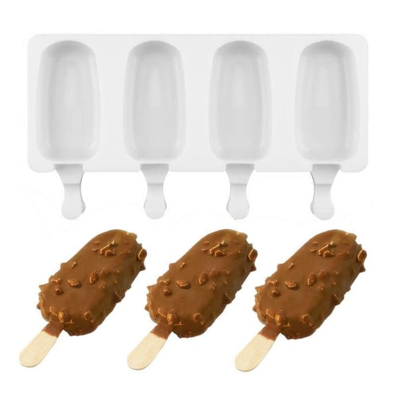 HENIRAG Silicone Ice Cream Molds 4 Cell Ice Cube Tray Popsicle Maker Homemade Freezer Mould Ice Cream Tools with 20 Wooden Popsicle Sticks Multi - Image 1