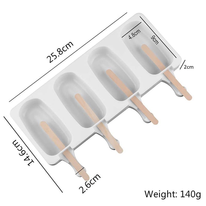 HENIRAG Silicone Ice Cream Molds 4 Cell Ice Cube Tray Popsicle Maker Homemade Freezer Mould Ice Cream Tools with 20 Wooden Popsicle Sticks Multi - Image 2