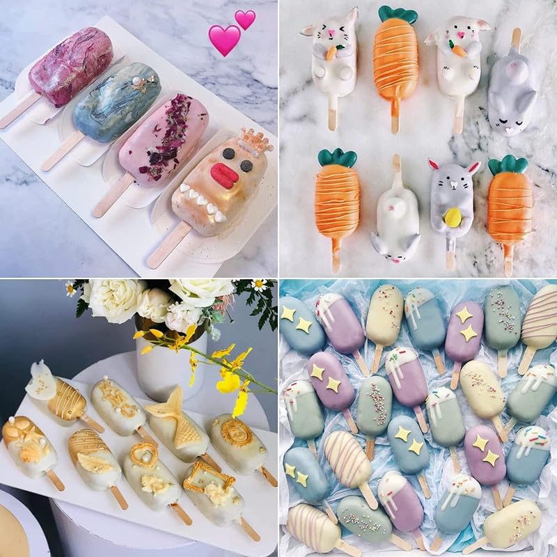 HENIRAG Silicone Ice Cream Molds 4 Cell Ice Cube Tray Popsicle Maker Homemade Freezer Mould Ice Cream Tools with 20 Wooden Popsicle Sticks Multi - Image 5