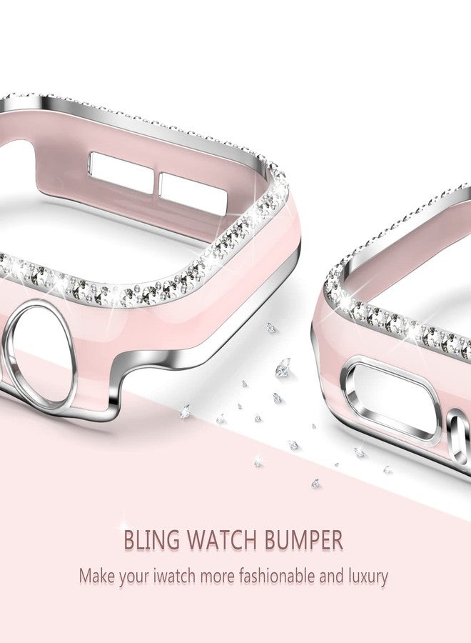 XYF Compatible for Pink Apple Watch Bands 44mm Women with Bumper Case, Soft Silicone Strap Glitter Bling Face Cover for iWatch SE Ultra 3 2 Series 11 10 9 8 7 6 5 4 3 2 1 (Pinksand, 44) - Image 4