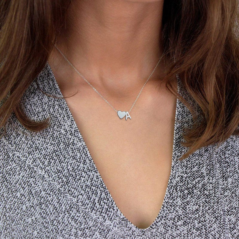 Glimmerst Heart Initial Necklace for Women Stainless Steel Tiny Heart Letter S Necklace Personalized Name Necklace - Image 4
