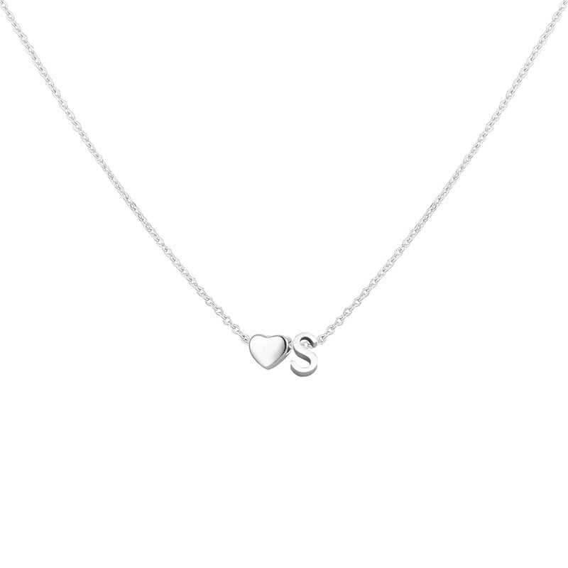 Glimmerst Heart Initial Necklace for Women Stainless Steel Tiny Heart Letter S Necklace Personalized Name Necklace - Image 1