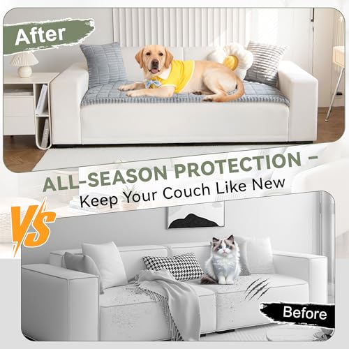 OTOB Couch Cover for Dogs Washable Non Slip Plush Sofa Covers for 3 Cushion Couch Fuzzy Pet Friendly Mat Bed Furniture Protector Sofa Slipcover All Seasons Gray 276 x 709 - Image 3