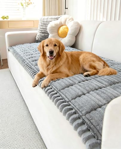 OTOB Couch Cover for Dogs Washable Non Slip Plush Sofa Covers for 3 Cushion Couch Fuzzy Pet Friendly Mat Bed Furniture Protector Sofa Slipcover All Seasons Gray 276 x 709 - Image 1
