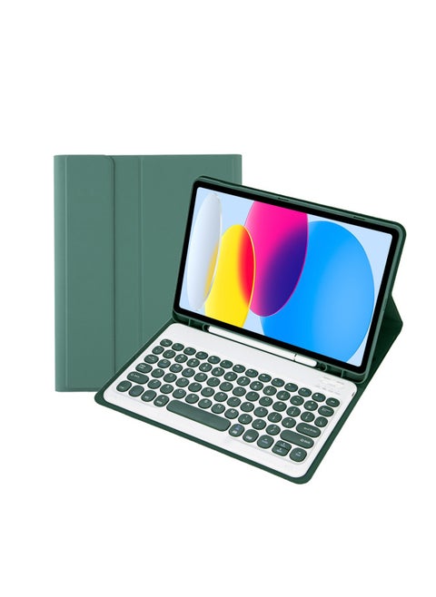For IPadAir11/Air6 Bluetooth Wireless Keyboard Air13 Protective Case Keyboard Tablet Protective Case-Color:Dark Green Leather Case + Round Key Cap Keyboard-Product Type:ipad 10 Generation 10.9 2022 Edition