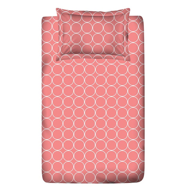 Layers 100 Cotton Bedsheet for Single Bed with 1 Pillow Cover Circle Geometry Pattern Pink Light Weight Breathable Moisture Absorbent All Season Comfort Classic Collection - Image 3