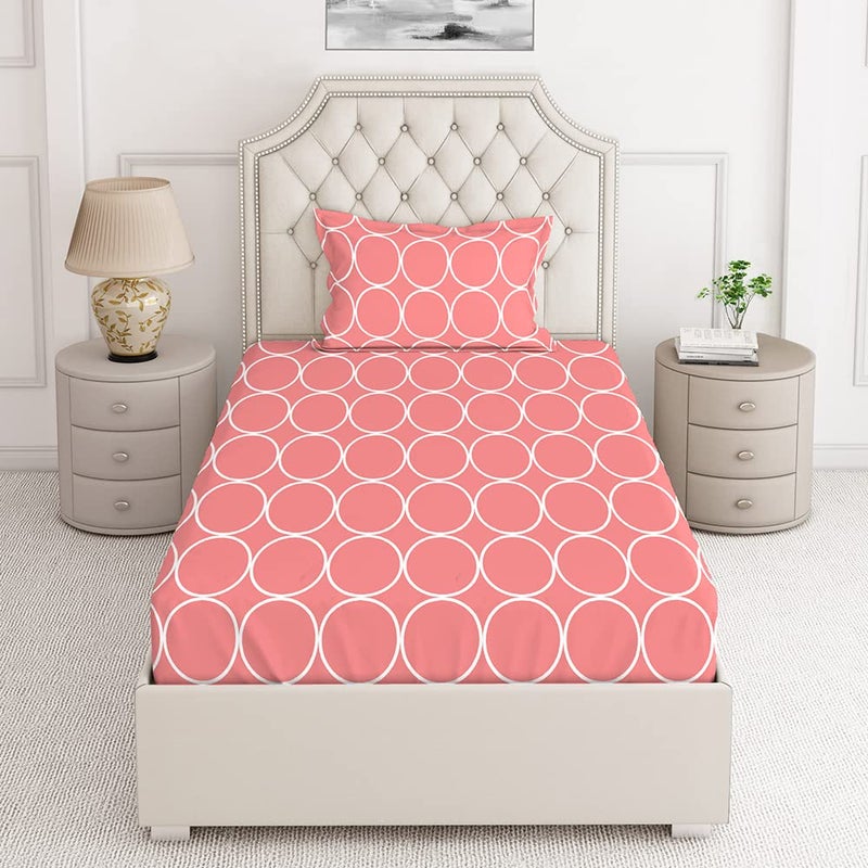 Layers 100 Cotton Bedsheet for Single Bed with 1 Pillow Cover Circle Geometry Pattern Pink Light Weight Breathable Moisture Absorbent All Season Comfort Classic Collection - Image 1