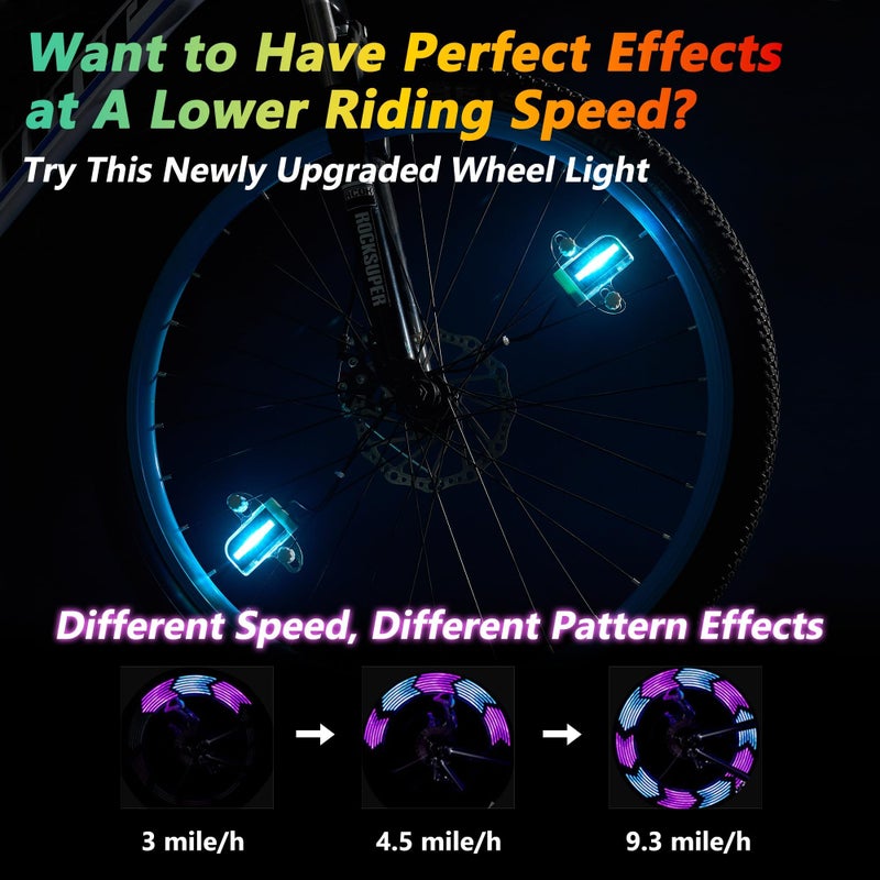 DAWAY Led Bike Wheel Lights - Bright Bicycle Spoke Lights (2 Pack), Safety Tire Lights for Night Riding, Fun Gifts for Kids Adults, Cool Bike Light Decoration Accessories with Batteries, 30 Patterns - Image 3