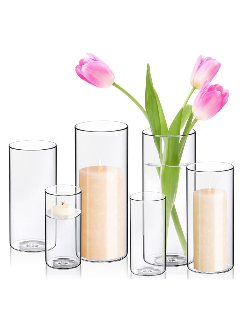 HOME ZONE Set of 6 Decorative Cylindrical Vase Clear (M+L+XL) - Image 1