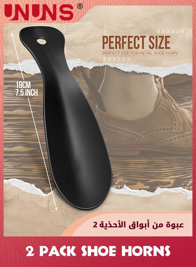 UNUNS Shoe Horns,19cm Small Shoehorn,2 Pack Metal Shoehorn,Stainless Steel Short Handle Shoe Spoon Stick Shoes Helper For Men Women Seniors Kids,Portable For Travel/Family Daily Use,Black  - Image 2