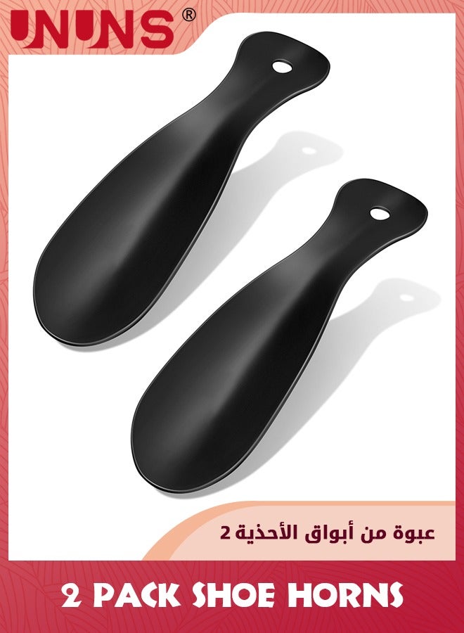 UNUNS Shoe Horns,19cm Small Shoehorn,2 Pack Metal Shoehorn,Stainless Steel Short Handle Shoe Spoon Stick Shoes Helper For Men Women Seniors Kids,Portable For Travel/Family Daily Use,Black  - Image 1