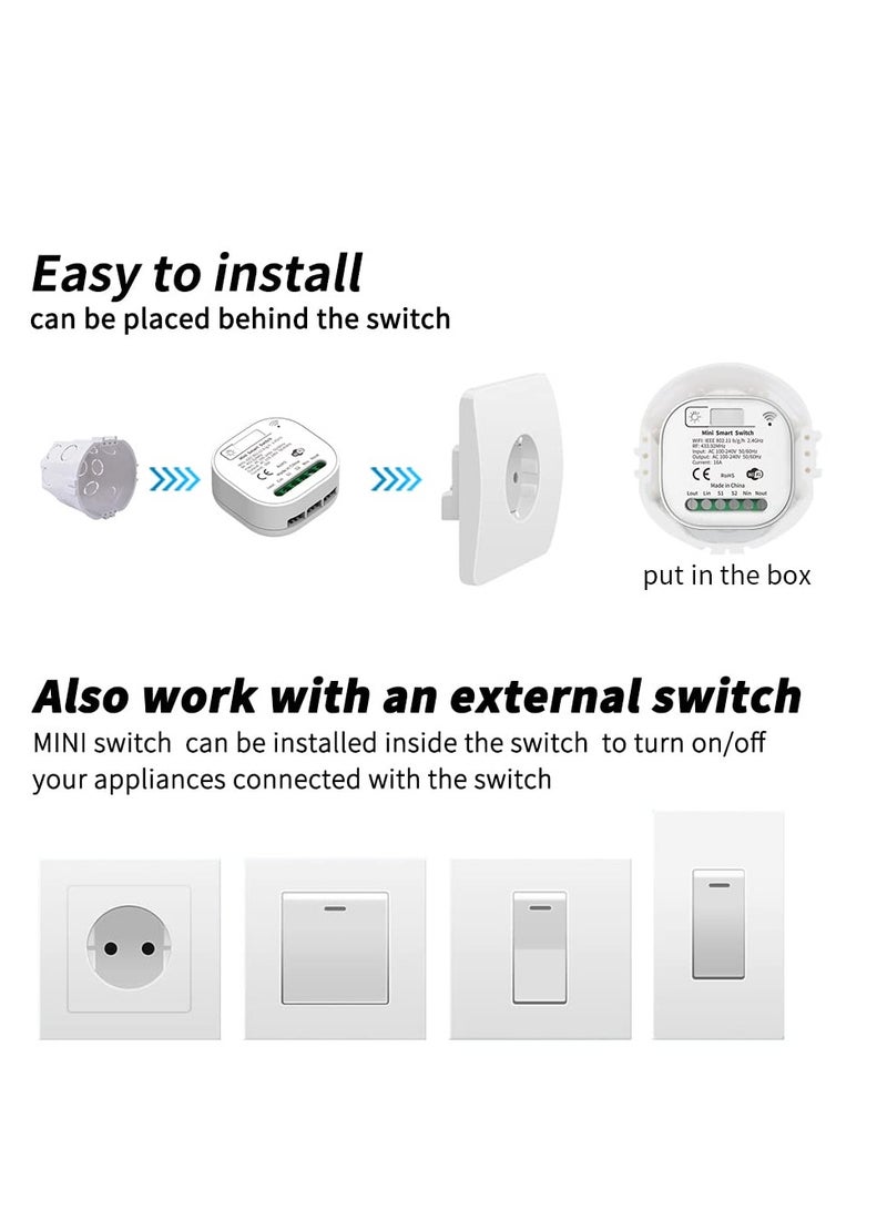 WiFi Smart Switch Light Switch, 16A Smart Relay, APP Remote Control, Voice Control, DIY Mode, Timer Function, LAN Control, No Hub Required, Compatible with Alexa/Google Home