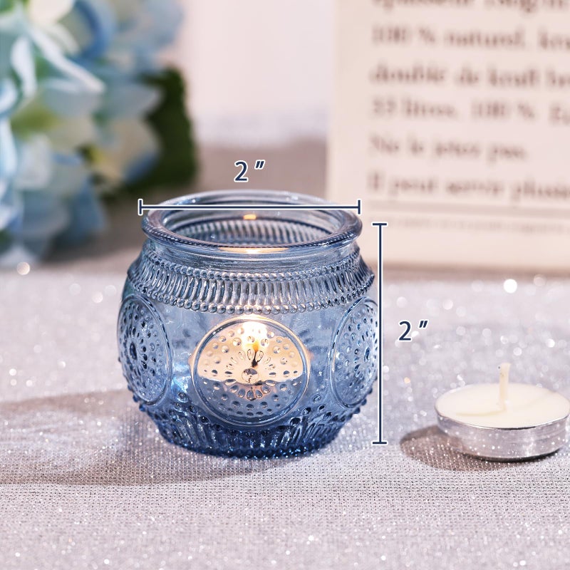 LAMORGIFT 12 Pcs Blue Votive Candle Holders for Bridal Shower Decorations- Floral Style Dusty Blue Candle Holder for Wedding Table Centerpieces, Baby Shower Decor - Image 4