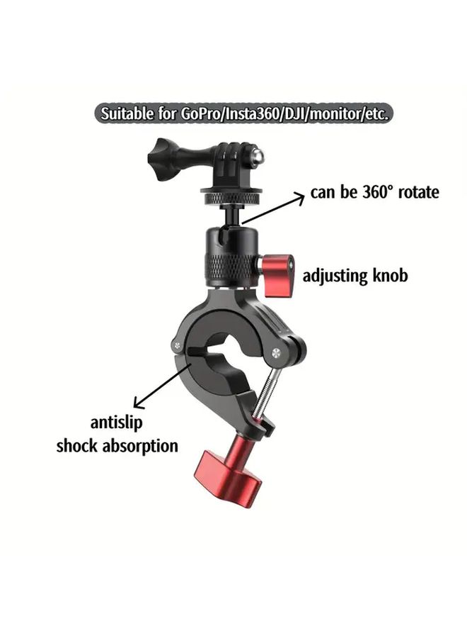 Black Aluminum Bicycle Motorcycle Handlebar Mount For Sport Camera 360 Rotation - Image 1