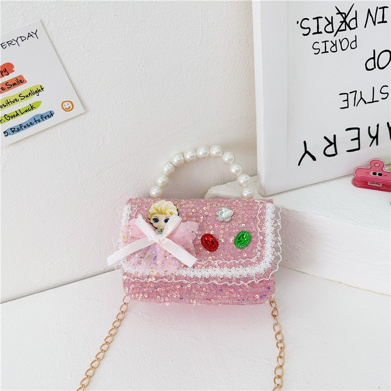 Kids Pearl Handle Cartoon Chain Bag Style 2 rose pink 