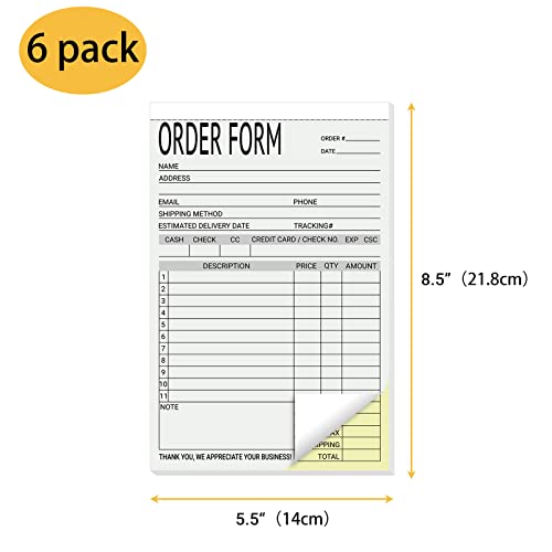 suituts 6 Pack Sales Order Books Work Order Form Pads, 2 Part Carbonless, 5.5 x 8.5 Inch Invoice Receipt Book for Small Business(50 Sets Per Book) - Image 2