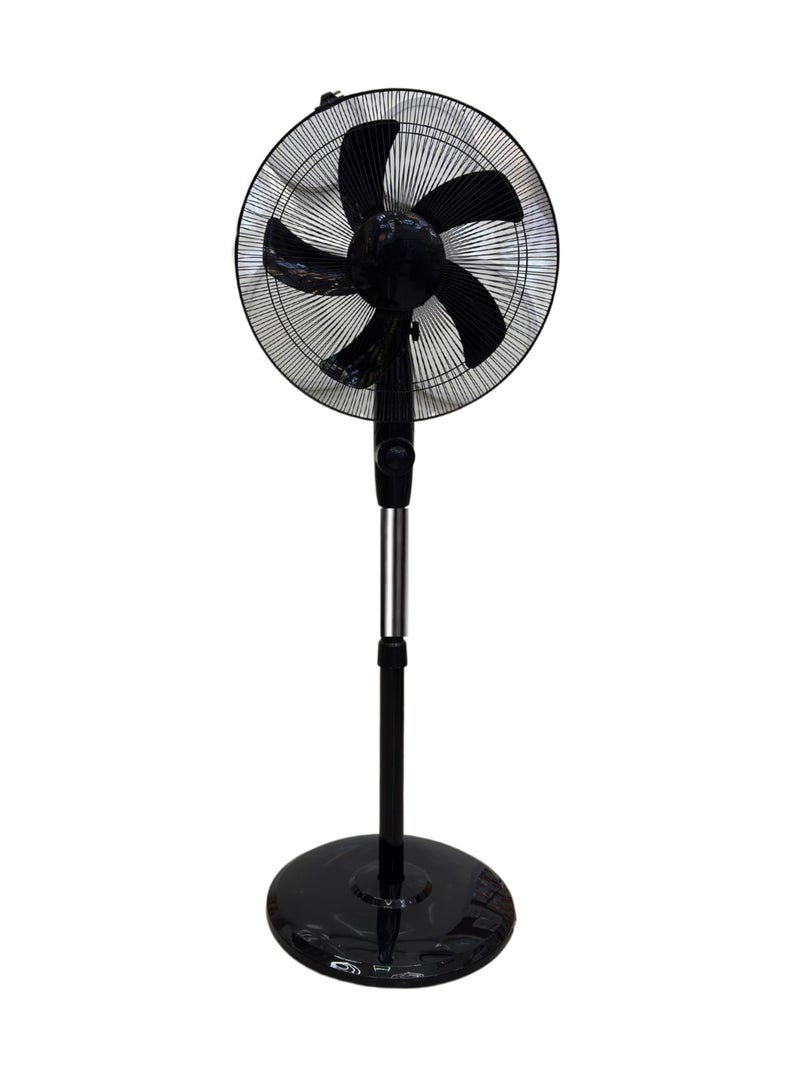ALNAJM Lighting Electric & Solar-Rechargeable Stand Fan, 16" 5 Blades, 3 Speed Settings, Adjustable Height, 25Watt, Black  - Image 2