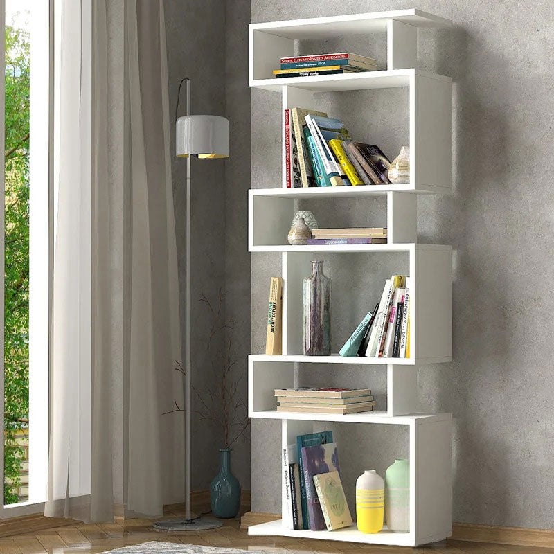 فرنتشر ستور مكتبة مودرن ، ارتفاع 180 سم - عرض 65 سم - عمق 22 سم - تصميم بسيط و مودرن ، مصنوعة من ال MDF عالي الجودة مع طبقة ملامين خارجية من اللون الأبيض المطفي، من فرنتشر ستور. - Image 1