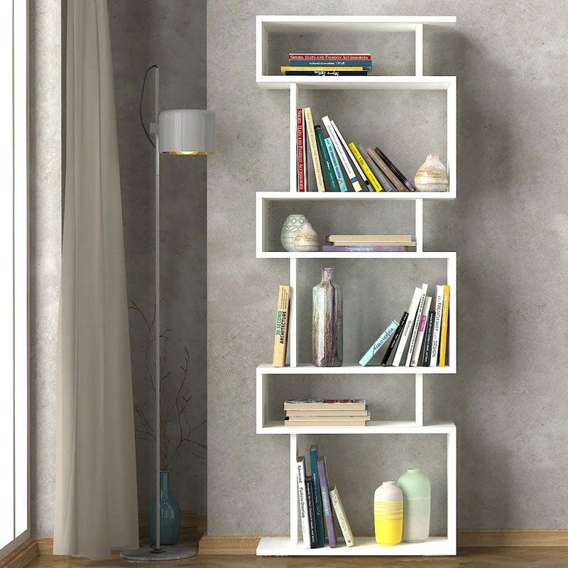 فرنتشر ستور مكتبة مودرن ، ارتفاع 180 سم - عرض 65 سم - عمق 22 سم - تصميم بسيط و مودرن ، مصنوعة من ال MDF عالي الجودة مع طبقة ملامين خارجية من اللون الأبيض المطفي، من فرنتشر ستور. - Image 2