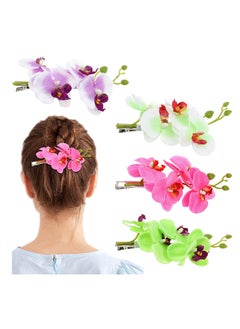 Butterfly Orchid Hair Clips 4 Pack Artificial Orchid Flower Hair Clips Barrettes Clamps With Alligator Brooch Pins Tropical Hair for Summer Vacations and Special Occasions