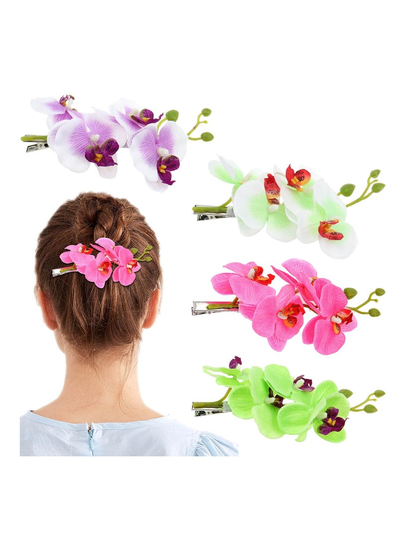 Excefore - Butterfly Orchid Hair Clips 4 Pack Artificial Orchid Flower Hair Clips Barrettes Clamps With Alligator Brooch Pins Tropical Hair for Summer Vacations and Special Occasions - Image 1