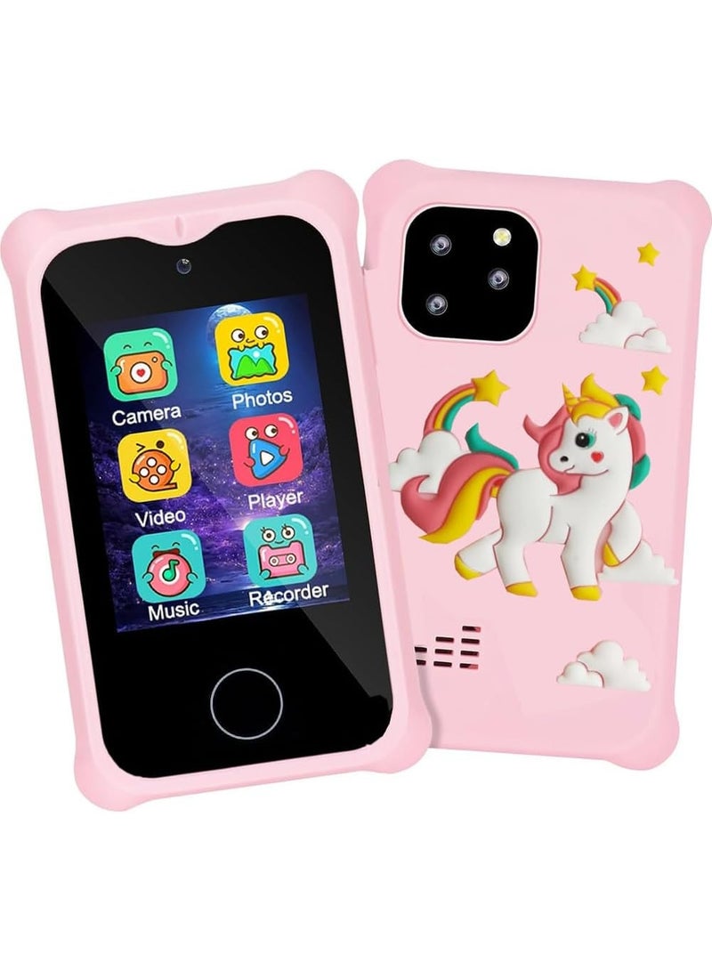 HJB VISSO Kids Smart Phone Toys for Girls Ages 3~7 with Dual Camera Touchscreen Toddler Phone Toys with Learning Games MP3 Music Player for Birthday Gifts, 32GB SD Card  - Image 1