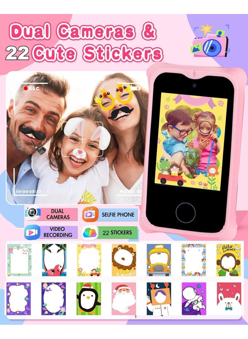 HJB VISSO Kids Smart Phone Toys for Girls Ages 3~7 with Dual Camera Touchscreen Toddler Phone Toys with Learning Games MP3 Music Player for Birthday Gifts, 32GB SD Card  - Image 3