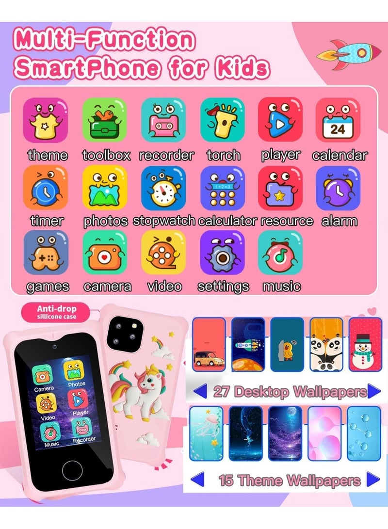 HJB VISSO Kids Smart Phone Toys for Girls Ages 3~7 with Dual Camera Touchscreen Toddler Phone Toys with Learning Games MP3 Music Player for Birthday Gifts, 32GB SD Card  - Image 2