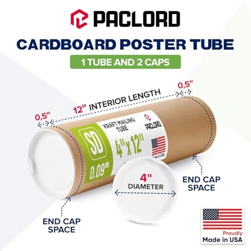 Paclord 4" x 12" Reinforced Kraft Paper Mailing Tube (Pack of 1) with 2 Caps - Image 2