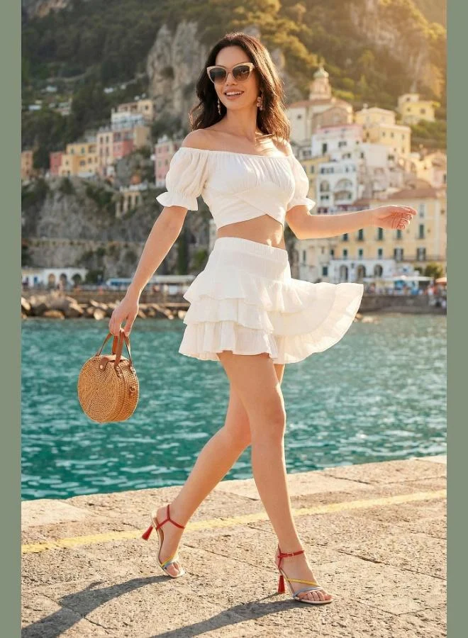 Lela Lela Cotton Regular Fit Ruffled Mini Muslin Short Skirt Women's SKIRT 5866662