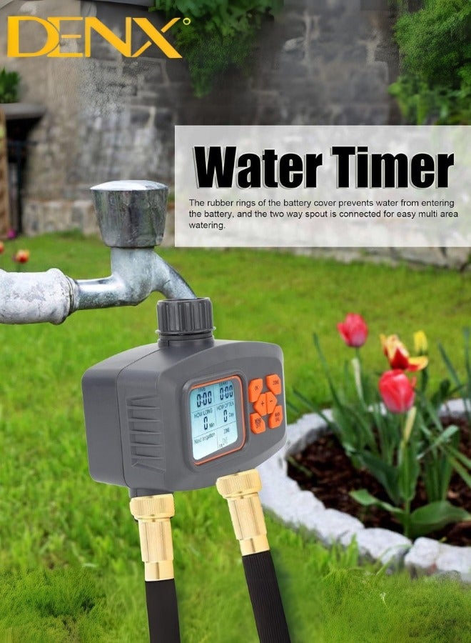 Denx Sprinkler Timer, 2 Outlet Sprinkler Timer Programmable Water Timer for Garden Hose, Waterproof Hose Timer with Rain Delay, Manual Watering, Automatic Watering Control System for Yard and Garden - Image 4