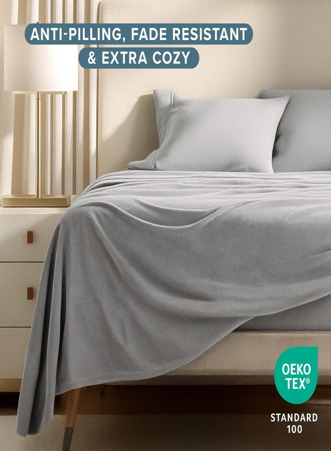 Bare Home Super Soft Fleece Sheet Set - Full Size - Extra Plush Polar Fleece, No-Pilling Bed Sheets - All Season Cozy Warmth (Full, Light Grey) - Image 2
