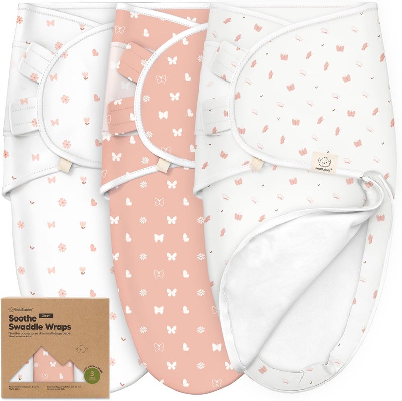 KeaBabies 3-Pack Baby Swaddle Sleep Sack with Zipper - Newborn Wearable Blanket, Easy Change Wrap for 3-6 Months (Butterflies, L) - Image 1