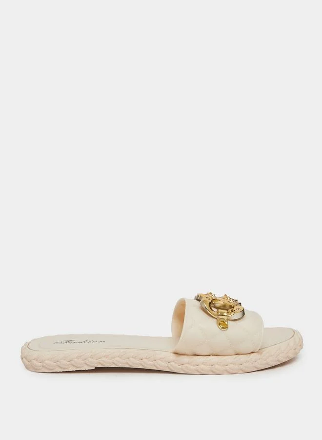Take Two Beige Quilted Slip-On Sandals