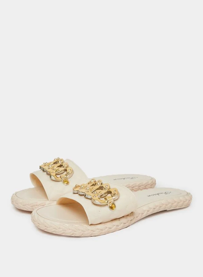 Take Two Beige Quilted Slip-On Sandals