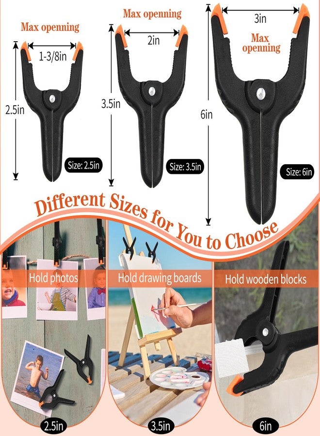 LFSEMINI 6 Inch Spring Clamps, 6 Pack Professional Plastic Spring Clamps, Heavy Duty Plastic Clamps for Crafts and Woodworking, Backdrop Clips Clamps for Backdrop Stand, Photography, Home Dec - Image 2