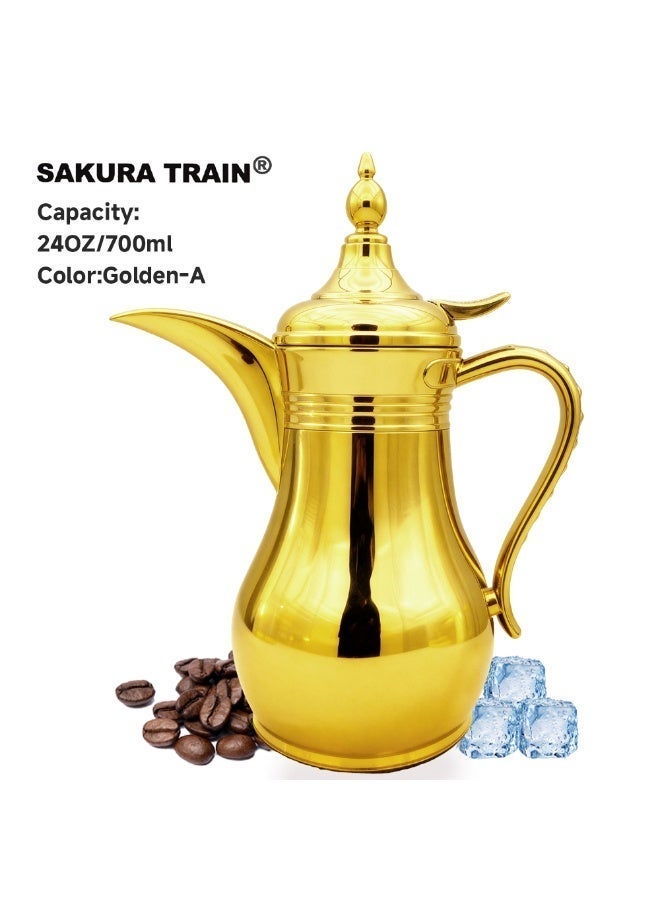 Sakura Train Middle Eastern Arabic Turkey-Inspired Stainless Steel Coffee Pot Dallah Pot Coffee Maker, Double-Wall Insulated Coffee Pot With Lid And Hand, Multiple Colors And Capacities Available for Women, Men, Guests, Best Gift idea, Kitchen Drinking Décor - Image 1