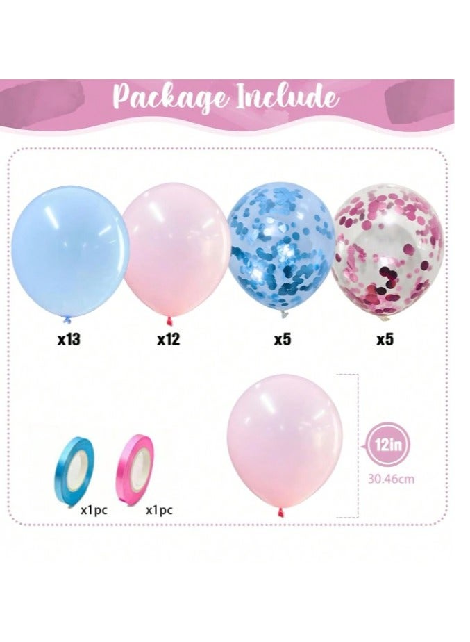 Gender Reveal Balloons Beautiful Confetti Latex Balloons for Baby Shower Decorations 35 Pack 12 Inch with 2 x 10m Ribbons Pink and Blue - Image 2