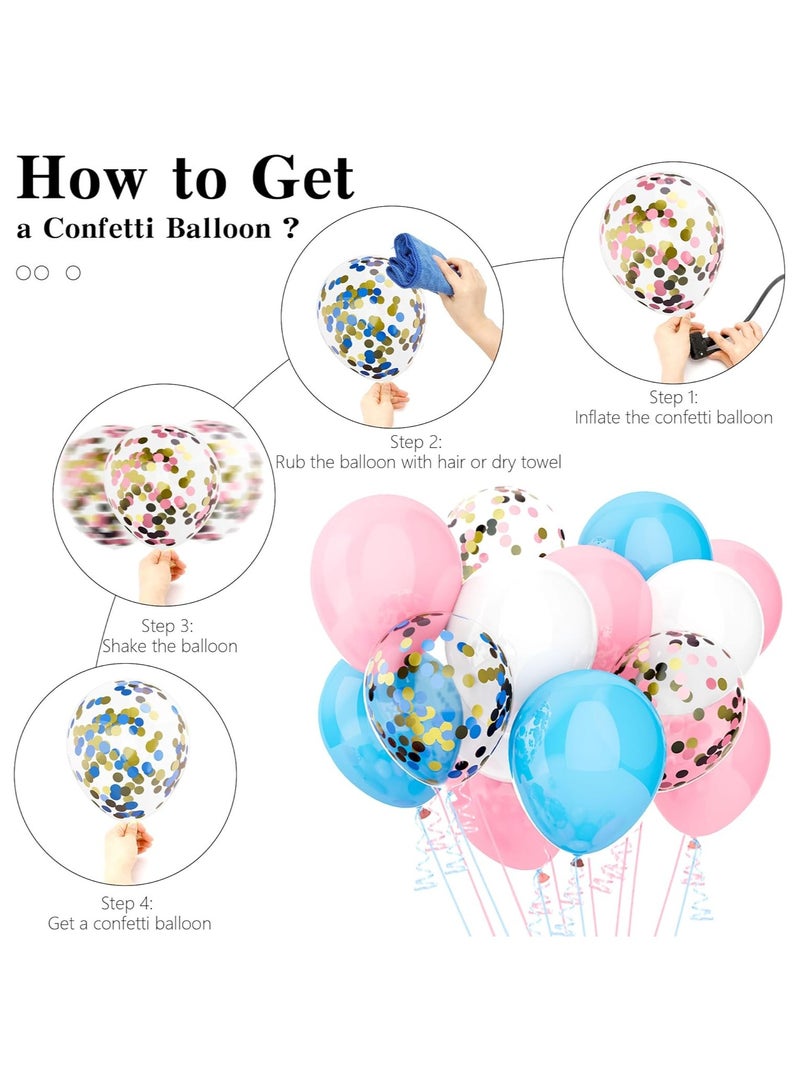 Gender Reveal Balloons Beautiful Confetti Latex Balloons for Baby Shower Decorations 35 Pack 12 Inch with 2 x 10m Ribbons Pink and Blue - Image 4