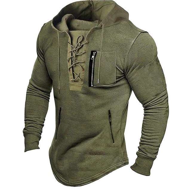 Generic 2024 Mens Spring and Autumn Hoodie Solid Color Lace-up Zipper Pocket Sports Streetwear Bronzing Sweatshirt Green