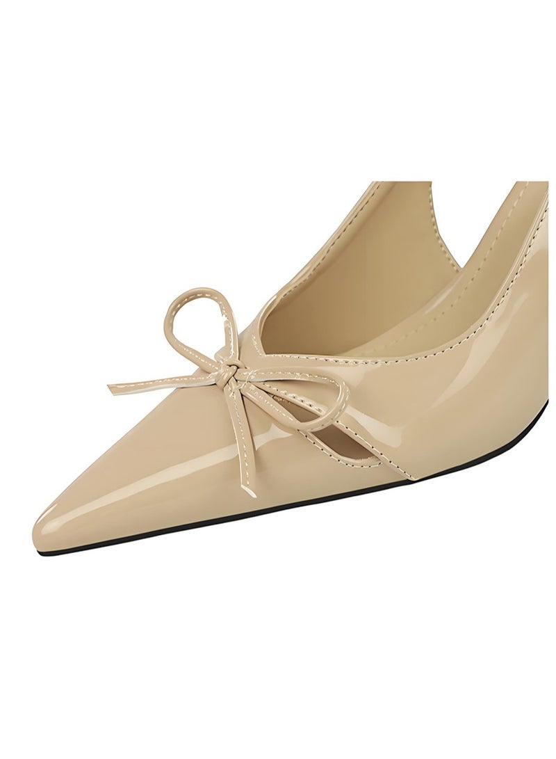 بيج تري المرأة قوس مضخات مغلقة أشارت إصبع القدم الكعب العالي الحزب فستان الصنادل خاكي 8CM - Image 3