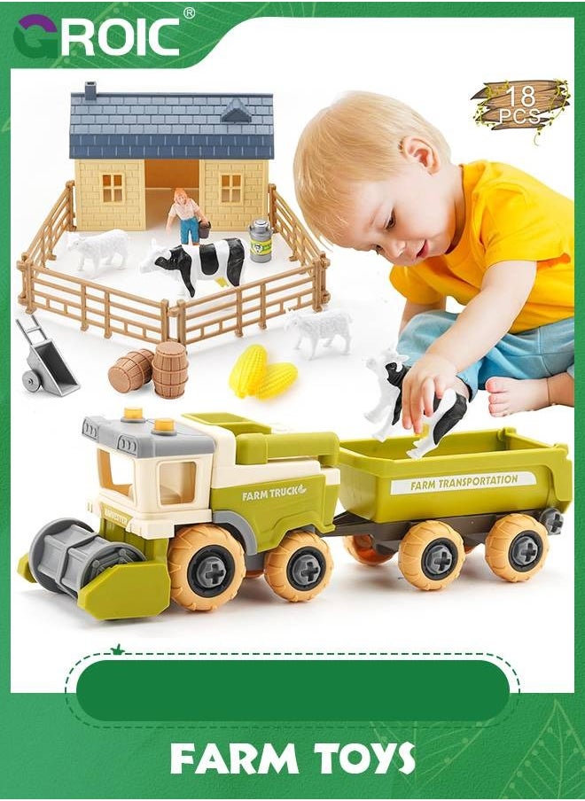 GROIC Toddler Toys Farm Animal Toys,Take Apart Vehicle Combine Harvester with Trailer for Kids, Educational Pretend Toy Playsets,Children Pretend Toys  - Image 1